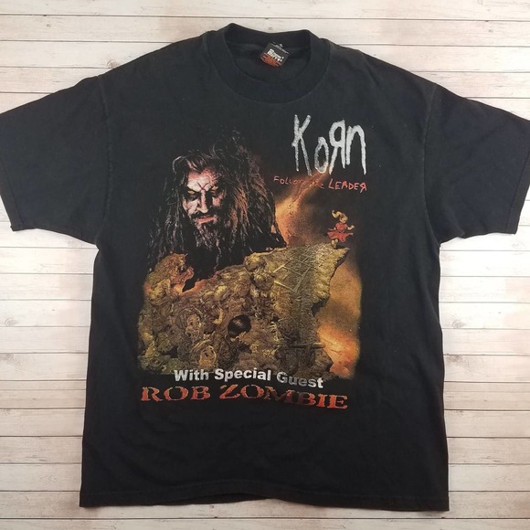 Vintage 1990s Korn With Rob Zombie 1999 Follow The Leader Tour Band Tee Shirt - Picture 1 of 7